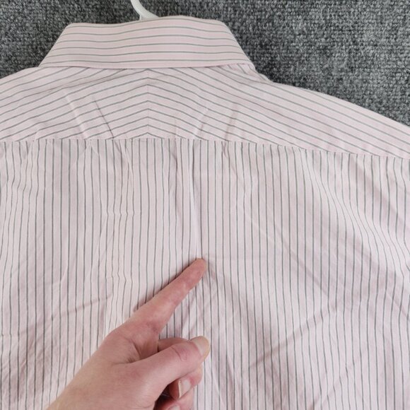 Thomas Pink Long Sleeve Button Up Shirt Men Cotton Striped Pink Slim Size 17 - Picture 14 of 14